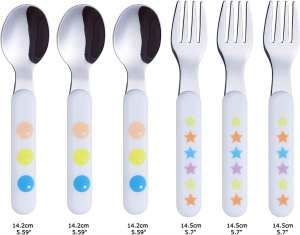 Exzact Kids Cutlery 6Pcs Stainless Steel 18/10 Children’S Cutlery Set 3 X Forks, 3 X Dinner Spoons Plastic Handle, Toddler Utensils BPA ? Stars & Dots (3 Forks + 3 Spoons)