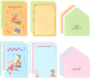 Monolike Happy and Lucky Birthday Letter Paper and Envelopes Set – 8Type, 32 Letter Paper + 16 Envelopes