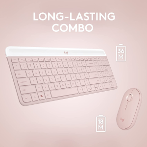 Logitech MK470 Slim Wireless Keyboard and Mouse Combo – Modern Compact Layout, Ultra Quiet, 2.4 Ghz USB Receiver, Plug N’ Play Connectivity, Compatible with Windows – Rose