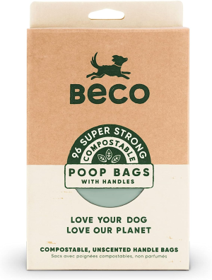 Beco Home Compostable Poop Bags | 96 Bags | Loose Packed with Handles | Unscented Dog Poo Bags,Green