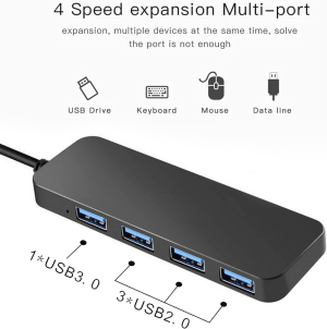 T Tersely 4 Port USB 3.0+2.0 Data Hub with 30CM/1FT Extended Cable, Ultra Slim High Speed USB Port, Compact Expansion Smart Splitter for Macbook,Mac Pro/Mini,Surface,Xps,Notebook Pc,Mobile Hdd,More