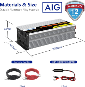 GIANDEL 1000Watt Pure Sine Wave Power Inverter DC12V to AC 240V with Dual AC Sockets and USB Port