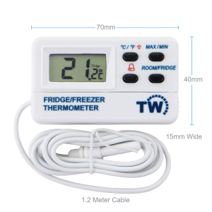 Fridge Thermometer or Freezer Thermometer Digital with Warning Alarm and Max Min Feature 1.2M Cable