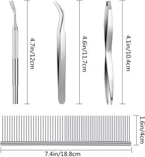 Tick Removal Tool Tick Picker Flea Removal Tool Pet Supplies Tick Hook Removal Tool Kit, Remove Ticks for Dogs, Cats，Include 3 Pieces Plastic Removers, 3 Pieces Stainless Steel Tweezers with Comb