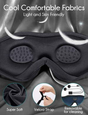 Sleep Headphones, 3D Sleep Mask Bluetooth Wireless Music Eye Mask, Lc-Dolida Sleeping Headphones for Side Sleepers Sleep Mask with Bluetooth Headphones Ultra-Thin Stereo Speakers Men Women