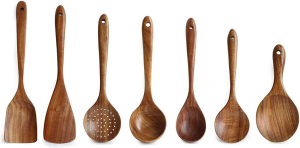 Wooden Cookware Set for Kitchen, Messon Handmade Natural Teak Cooking Spoon Wooden Spatula for Anti-Scorching Cookware7 Piece