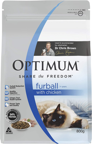 Optimum Furball 1+ Years with Chicken Dry Cat Food 800G Bag (Pack of 6)