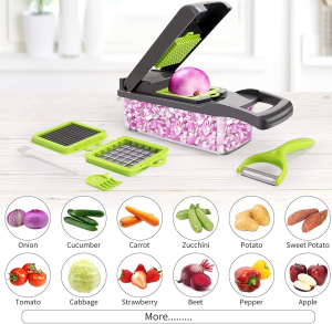 Vegetable Chopper B.C.Fine Food Mandoline Slicer Cutter Chopper and Grater 13 in 1 Vegetable Slicer Potato Onion Chopper Veggie Chopper Dicer with Container (Grey)