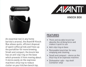 Avanti Compact Espresso Coffee Grounds Knock Box with Removable Knock Bar and Non-Slip Base Black