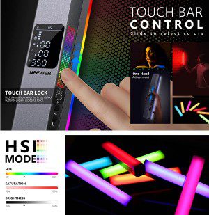 Neewer RGB LED Video Light Stick with Touch Bar & App Control, Magnetic & Handheld Dimmable 3200K~5600K CRI98+ Full-Color with 6400Mah Built-In Battery, 17 Light Scenes for Photography RGB1