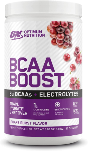 OPTIMUM NUTRITION BCAA BOOST 8G BCAA + Electrolytes Powder, Grape Burst Flavour, 390G, 30 Servings