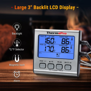 Thermopro TP17 Digital Meat Thermometer with Dual Temperature Probe Large Backlight LCD Food Thermometer with Timer for Kitchen Oven BBQ Cooking Thermometer