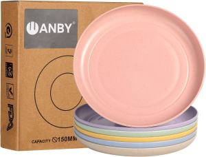 WANBY Lightweight Wheat Straw Plates Unbreakable Dinner Dishes Plates Set Dishwasher & Microwave Safe (Small 6 Pack 5.9′)