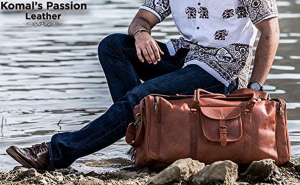 Leather Duffle Bags Large 24 Inch Square Duffel Travel Gym Sports Overnight Weekender Leather Bag for Men and Women by KPL