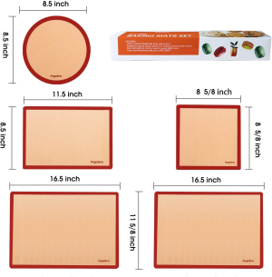 Silicone Baking Mats Set of 6-2 Half Sheets Mats + 2 Quarter Sheet Liner + 1 round & 1 Square Cake Pan Mat – 100% Nonstick Reusable Silicone Mat- Bake Pastry for Cookie and Macaron