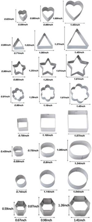 24-Piece Stainless Steel Mini Geometric Shaped Cookie Biscuit Cutter Set Square Heart Triangle round Flower Star Baking Molds to Cut Out Pastries, Dough, Pie Crust,Fruit,Fondant & Clay (Hexagon)