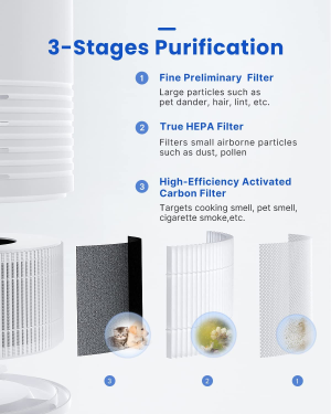 RENPHO True HEPA Replacement Filter for RP-AP068, 3-Stage Filtration System, Pre-Filter, True HEPA Filter, Activated Carbon Filter, Especially for Pet Allergies, RP-AP068-F1 (1 Pack)