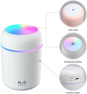 USB Car Air Purifier Diffuser Aroma Oil Humidifier Mist Led Night Light Home (300Ml Grey)