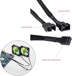 Yiyuan 4 Pin PWM Fan Splitter Cable 1 to 3 Ways Splitter Black Sleeved Extension Cable for Computer CPU Case Fan Sleeved Power Cable