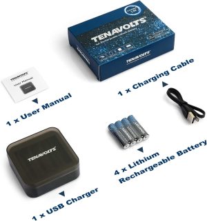 TENAVOLTS Rechargeable AA Lithium Battery with USB Charger, 1.5V 2800Mwh Pre-Charged Batteries, Constant Voltage Output, 1.8H Fast Charge,1000 Cycles, Long Lasting 10 Year Life, 4 Counts