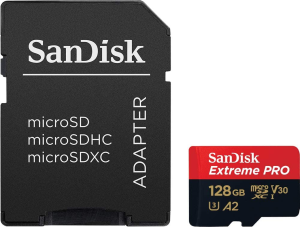 Sandisk 128GB Extreme PRO Microsdxc Card + SD Adapter + Rescuepro Deluxe, up to 200Mb/S, with A2 App Performance, UHS-I, Class 10, U3, V30