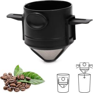 Reusable Pour over Coffee Maker, Stainless Steel Cone Coffee Dripper Filter 1-2 Cup, Paperless with Collapsible Holders for Home Office Travel Camping