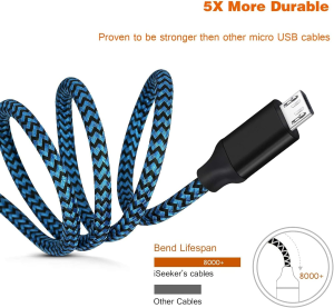 （2Pack ）Micro USB Cable 15Ft/5M, Extra Long Braided Andorid Charging Cords, Abetcabe 2Pack Colorful Micro USB to USB 2.0 for Android/Windows/Ps4/Samsung Galaxy S7 S6 plus S8 S9 S10 plus Note 8 9, LG G8 G7 V40 V20 V30, Gopro Hero 7 6 5, Moto,Nokia,Htc (Red Blue)