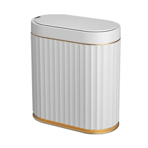 Smart Bathroom Trash Bin with Lid, 7 Liter Slim Automatic Garbage Can, Waterproof Plastic Rubbish Bin Narrow Motion Sensor Wastebasket for Bedroom, Living Room, Kitchen, Office, Gold(No Battery)