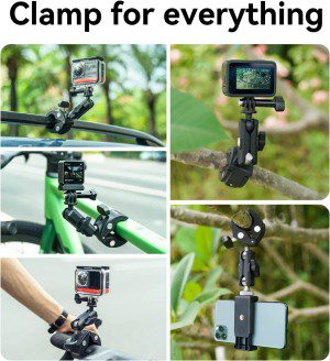 TELESIN Universal Tube Clamp,360 Rotation Super Camera Bike Handlebar Mount Cycling Motorcycle Gripper for Gopro Hero 11 10 9 8 DJI Action 3 2 Insta360 One X3 X2 Cameras Phones Riding Clip Accessories