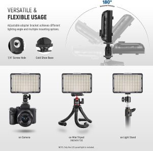 Neewer Dimmable 176 LED Video Light 5600K on Camera Light Panel with 2600Mah Battery and USB Charger for Canon, Nikon, Pentax, Panasonic, Sony, and Other Digital SLR Cameras for Photography