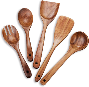 Wooden Cookware Set for Kitchen, Messon Handmade Natural Teak Cooking Spoon Wooden Spatula for Anti-Scorching Cookware7 Piece