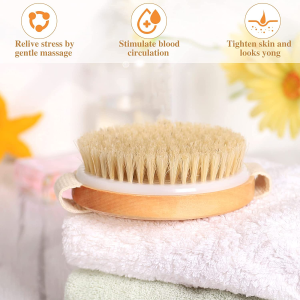 2-Pack Body Brush, Dry Wet Body Scrub Brush Set for Women Men Cleansing Exfoliating Cellulite Lymphatic Drainage, Natural Wood Sturdy Hand Massager 2 Sizes Round-10.5X10.5Cm Oval-13X6.5Cm