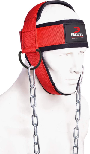 Dmoose Fitness Neck Harness for Weight Training & Injury Recovery, Long Steel Chain and D-Rings, Neck Workout Equipment to Improve Muscle Strength