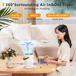 Air Purifier, Desktop Portable Purifier, 99.99% Air Clean, 3-In-1 H13 True HEPA Filter, 4 Purify Modes, Air Condition Detect, Night Light, Low Noise, Filter Replace, up to 216 Sq.Ft(20M²), Type-C Plug