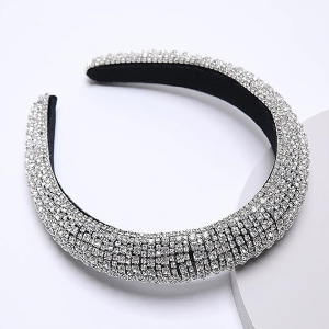 Women Black Padded Hairbands Rhinestones Hair Band Crystal Hairband Beaded Sparkle Heabands Wide Headband Hair Hoops