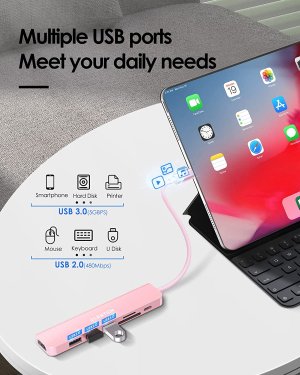 LENTION USB C Hub with 100W Charging, 4K HDMI, Dual Card Reader, USB 3.0 & 2.0 Compatible Iphone 15/15 Plus/15 Pro/15 Pro Max, Macbook Pro, New Mac Air/Surface, Chromebook, More(Cb-Ce18, Rose Gold)