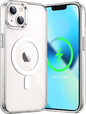 Jetech Magnetic Case for Iphone 13 6.1-Inch Compatible with Magsafe Wireless Charging, Shockproof Phone Bumper Cover, Anti-Scratch Clear Back (Clear)