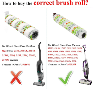 For Bissell Crosswave Pet Pro, Replacement Parts 2306A & Crosswave 1785 Series, 3 Pack 2460 Multi-Surface Pet Pro Brush Rolls + 3 Pack 1866 Vacuum Filters + 1 Pack Clean Brush，Compare to Part 1613568, 1608684