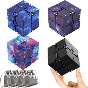 ZCOINS 4 Packs Infinity Cube Fidget Toys for Adults and Kids, Sensory Toys Anxiety Relief Desk Toys for ADD/ADHD/OCD (3 Galaxy Space 1 Black with 4 Bags)