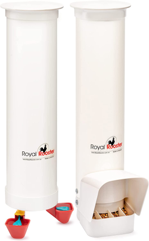 Royal Rooster Chicken Feeder and Waterer Set – Includes 4 Litre Waterer with 2 Cups and 3 Kg Feeder for Chickens – Chicken Coop Accessories with Hanging Chicken Poultry Feeder and Chicken Waterer Kit