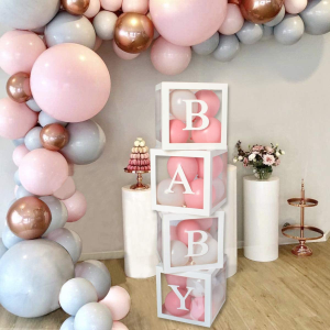 Balloon Boxes with BABY Letters for Baby Shower, Transparent Birthday Balloon Blocks Decorations for 1St Baby Shower, Baby Shower, Birthday Party, Gender Reveal Party, Newborn Photo Shot Props