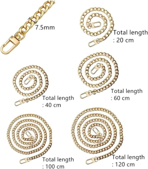 5 Pieces Different Sizes Bag Chain Strap, Purse Flat Chain DIY Handbag Strap with Metal Buckles Metal Purse Handle Bag Chain Charms Replacement Handles Bag Metal Straps(Gold)