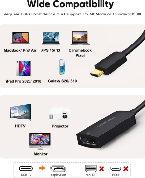 USB C to Displayport Adapter 8K@30Hz/4K@144Hz, Cablecreation USB Type C to DP 1.4 Cable Adapter [Thunderbolt 3/4 Compatible] for Oculus Rift S, Valve Index, Mac Mini 2018, Macbook Pro/Air 2020, XPS