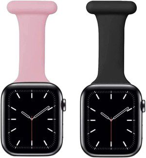 Theapro Fob for Apple Watch Clip-On Strap Band 38/40/41/42/44/45Mm, Suitable for Nurses, Midwives, Doctors, Health Care Personnel, Hikers, Soft Silicone for Iwatch Series 8/7/Se/6/5/4/3/2/1(Black+Pink)