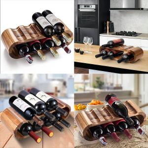 Wooden Wine Racks Countertop, 2 Tier 8 Bottle Wine Rack, Acacia Wine Bottle Holder Stand, Free Standing Wood Wine Storage, Display for Home Décor Wine Gifts Tabletop Cabinet Bar, No Need Assembly