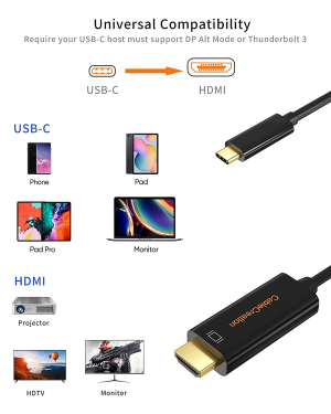 USB C to HDMI 4K@60Hz, Cablecreation Type C (Compatible Thunderbolt 3/4) to HDMI 3 Feet Cable, Compatible with Macbook Pro/Imac 2017,Ipad Pro 2020, Mac Mini, Galaxy S22/S20/ S10, Surface Book 2,1M