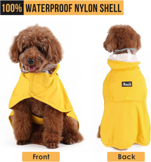 Slowton Waterproof Dog Raincoat, Clear Hooded Double Layer Rain Jacket for Small Medium Large Dogs Puppies, Dog Poncho with Reflective Strip Adjustable Velcro Straps and Storage Pocket