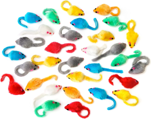 Chiwava 36PCS 4.1” Furry Cat Toy Mice Rattle Small Mouse Kitten Interactive Play Assorted Color