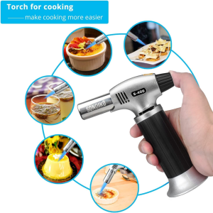 Sondiko Butane Torch, Culinary Torch Refillable Kitchen Butane Torch Lighter with Safety Lock and Adjustable Flame for Desserts, Creme Brulee, BBQ and Baking(Butane Gas Not Included)