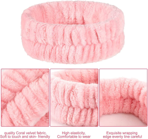 3 Pieces Spa Headband Wrist Washbands Scrunchies Cuffs for Washing Face, Towel Wristbands Hair Headband Face Wash Wristband for Women Girls Makeup Prevent Liquids from Spilling down Your Arms (Pink)